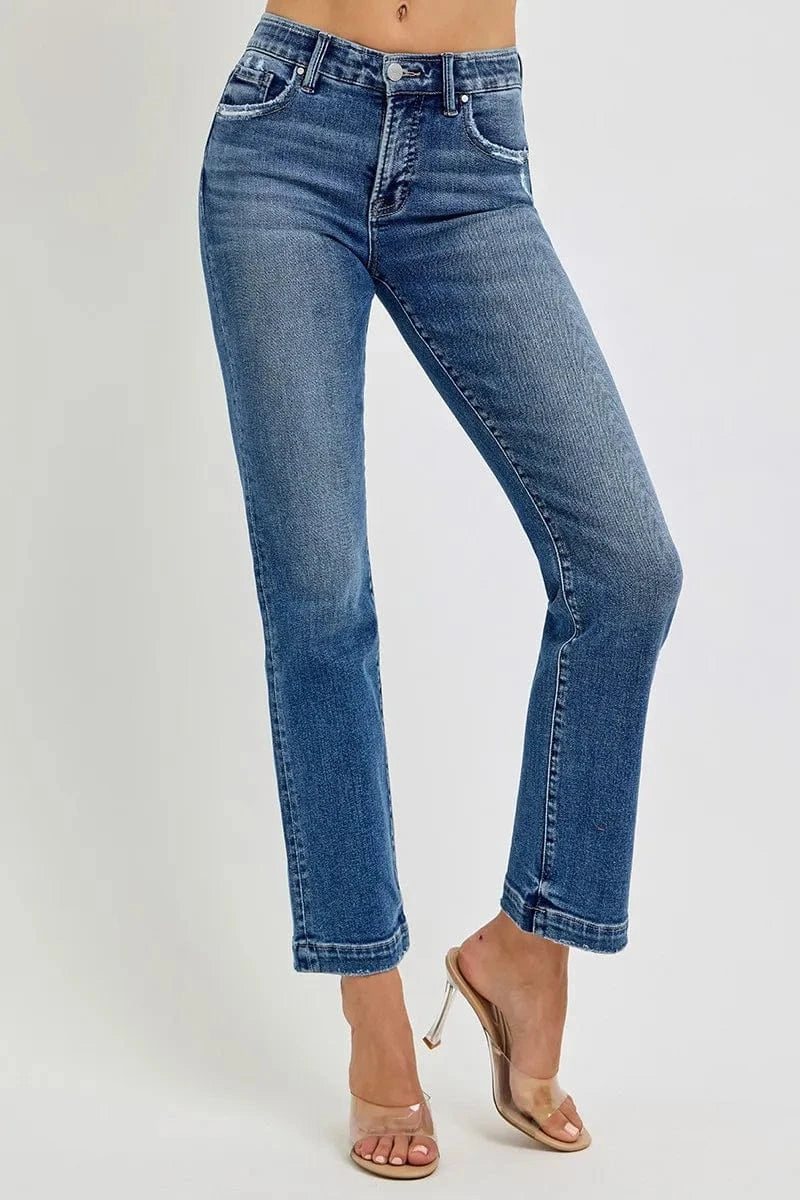 Trendsi Jeans RISEN Full Size Tummy Control Elastic Band Mid Rise Straight Jeans Plus Size
