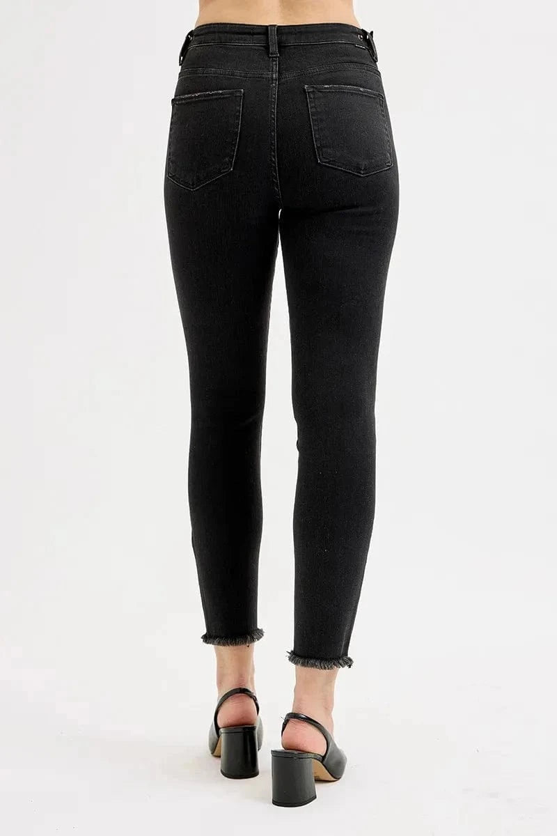 RISEN Full Size Tummy Control High Rise Adjustable Waist Skinny Jeans Plus Size - BLACK by Trendsi from FREYA’S CLOSET