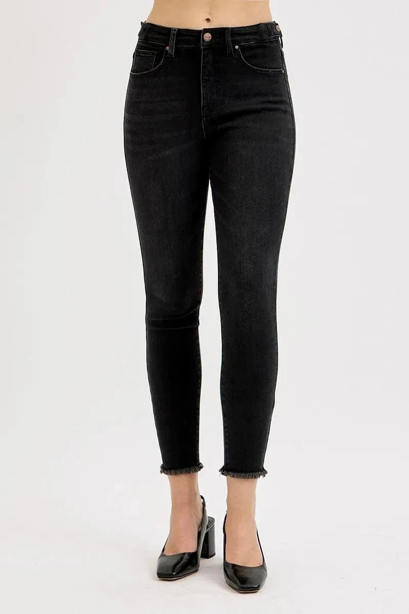 RISEN Full Size Tummy Control High Rise Adjustable Waist Skinny Jeans Plus Size - BLACK by Trendsi from FREYA’S CLOSET