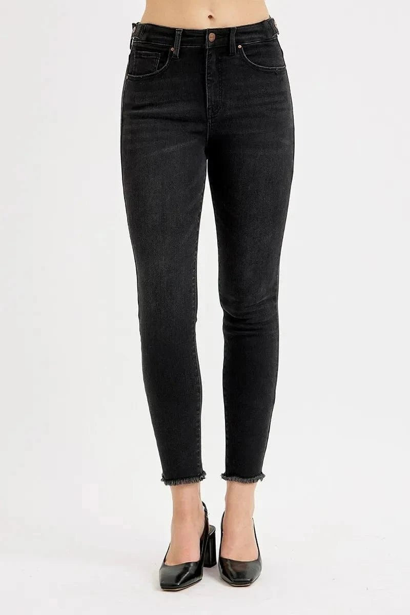 RISEN Full Size Tummy Control High Rise Adjustable Waist Skinny Jeans Plus Size - BLACK by Trendsi from FREYA’S CLOSET