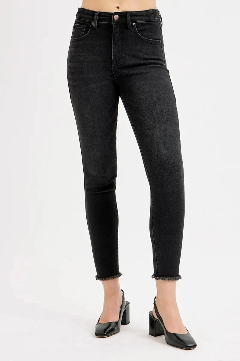 RISEN Full Size Tummy Control High Rise Adjustable Waist Skinny Jeans Plus Size - BLACK by Trendsi from FREYA’S CLOSET