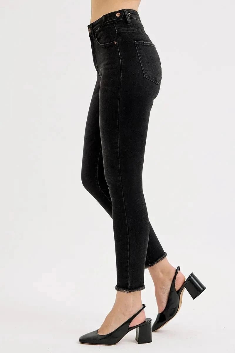 RISEN Full Size Tummy Control High Rise Adjustable Waist Skinny Jeans Plus Size - BLACK by Trendsi from FREYA’S CLOSET
