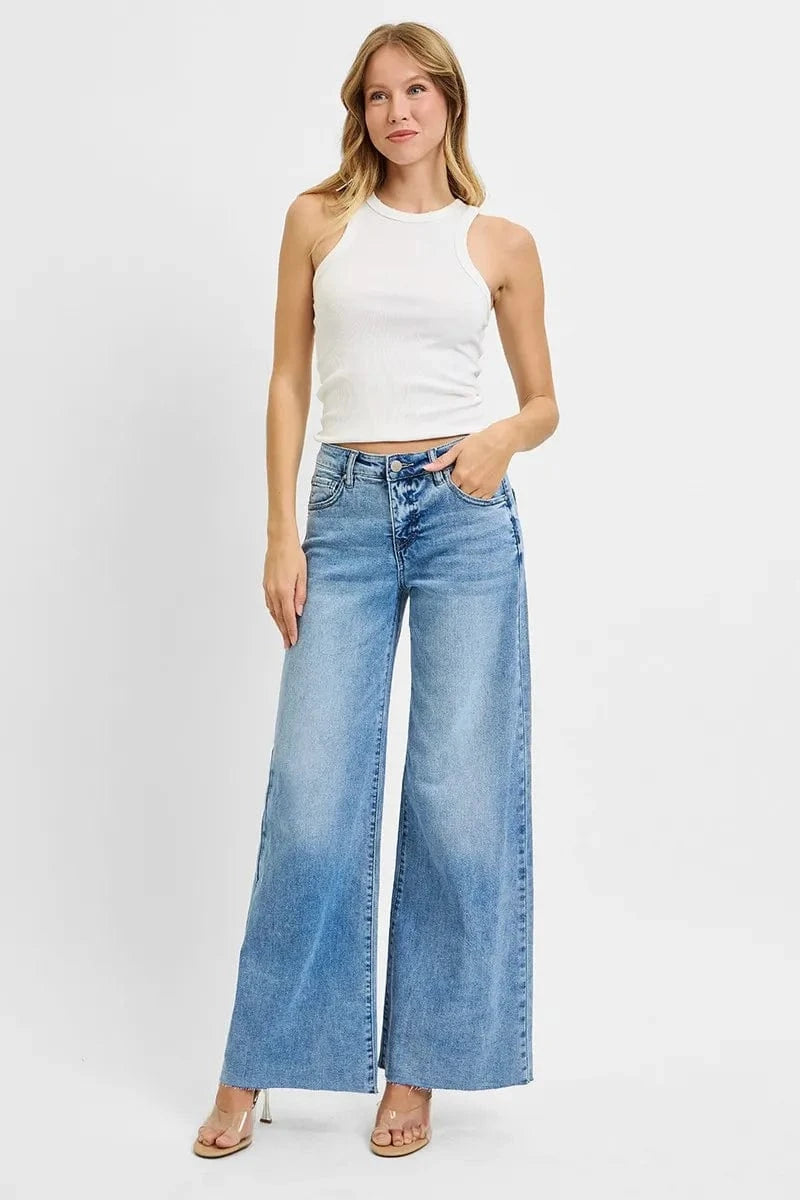 Trendsi RISEN Full Size Tummy Control High Rise Ankle Palazzo Jeans Plus Size
