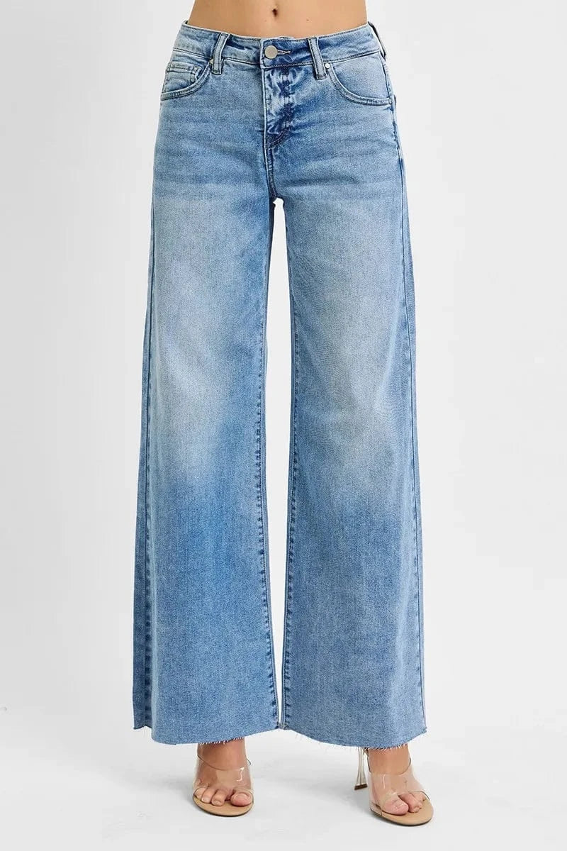 Trendsi LIGHT / 0 RISEN Full Size Tummy Control High Rise Ankle Palazzo Jeans Plus Size