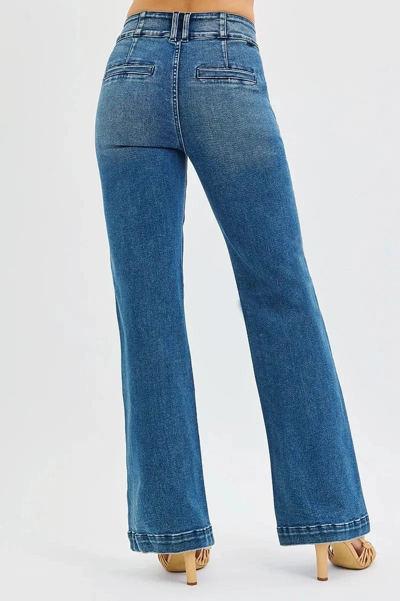 Trendsi Jeans RISEN Full SIze Tummy Control High Rise Bootcut Jeans with Double Button Waistband Plus SIze