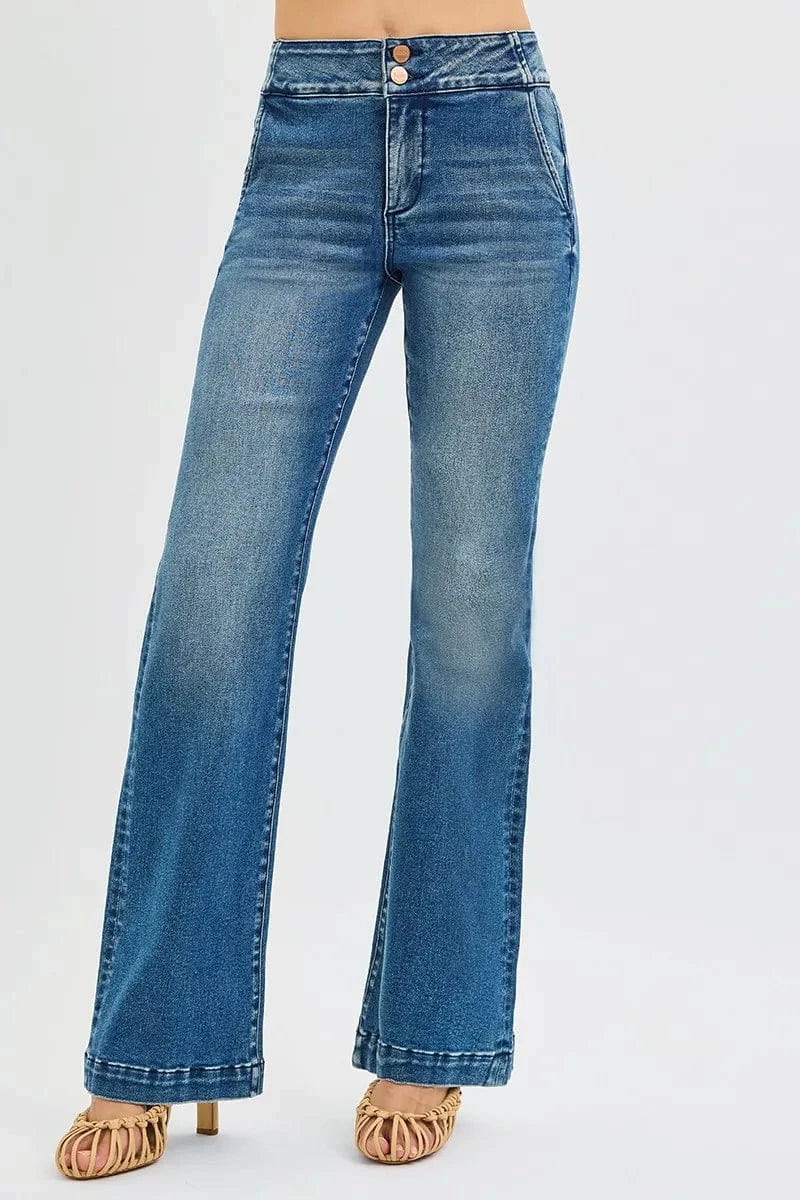 Trendsi Jeans RISEN Full SIze Tummy Control High Rise Bootcut Jeans with Double Button Waistband Plus SIze