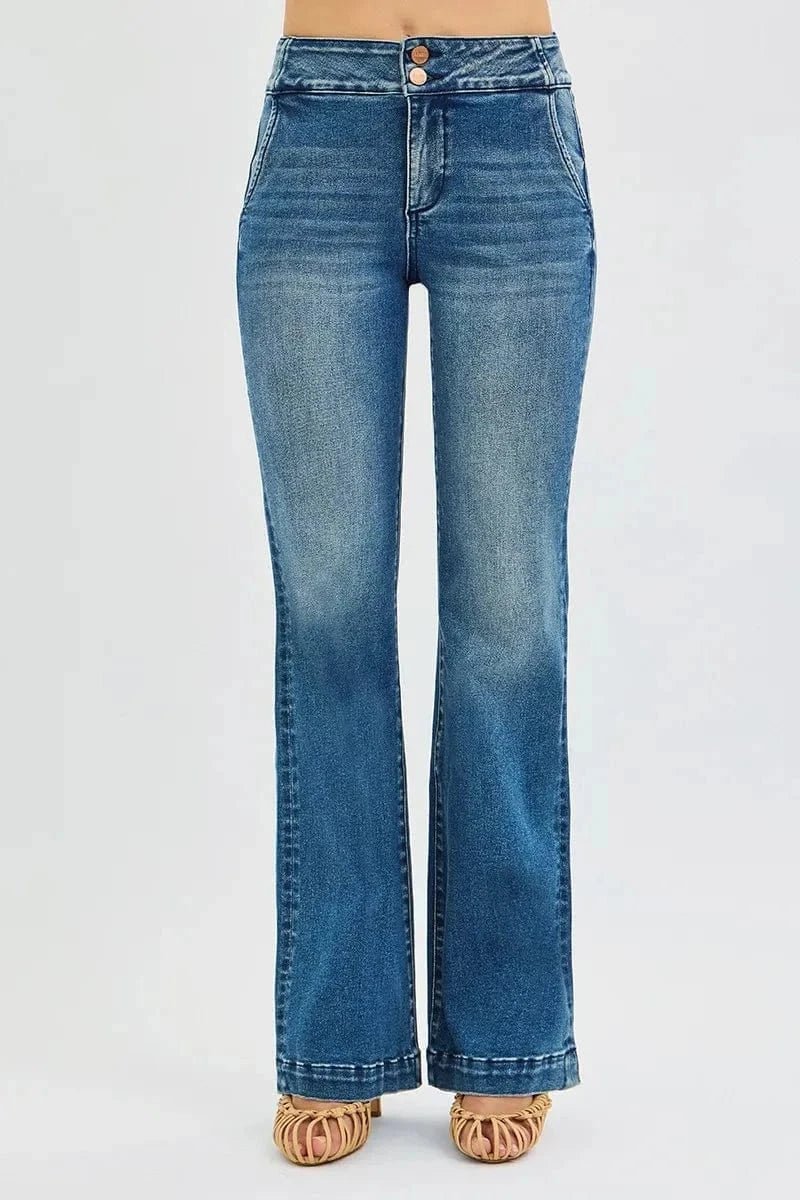 RISEN Full SIze Tummy Control High Rise Bootcut Jeans with Double Button Waistband Plus SIze | Jeans | Trendsi | FREYA’S CLOSET