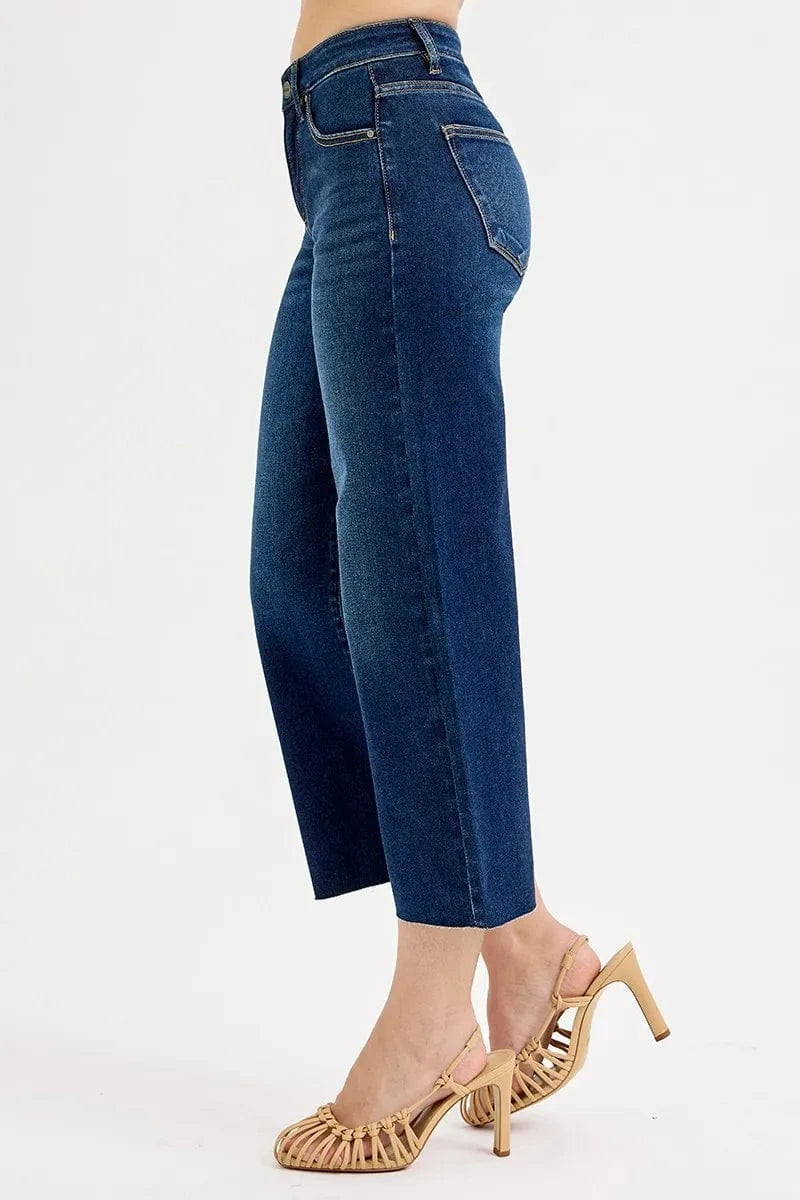 Trendsi RISEN Full Size Tummy Control High Rise Crop Wide Jeans Plus Size