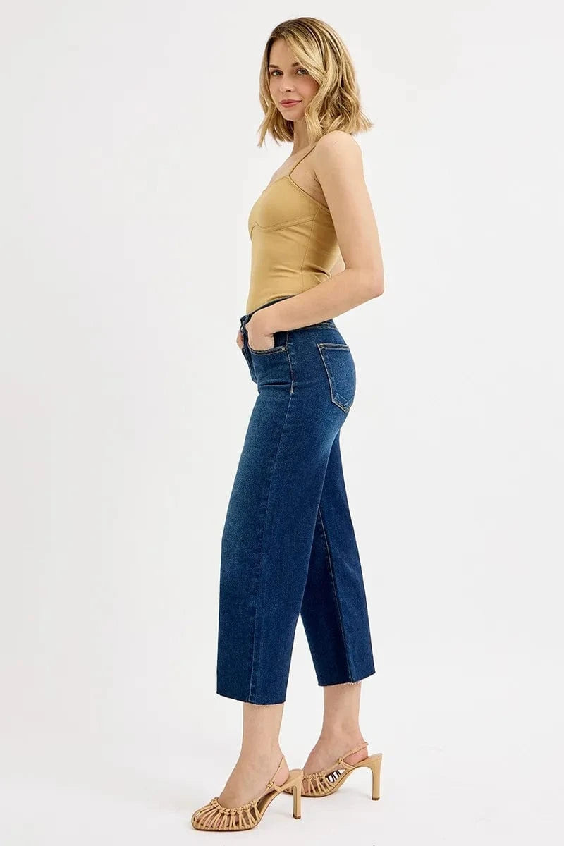 Trendsi RISEN Full Size Tummy Control High Rise Crop Wide Jeans Plus Size