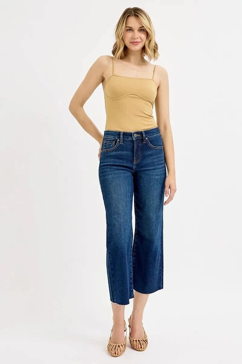 RISEN Full Size Tummy Control High Rise Crop Wide Jeans Plus Size - DARK by Trendsi from FREYA’S CLOSET
