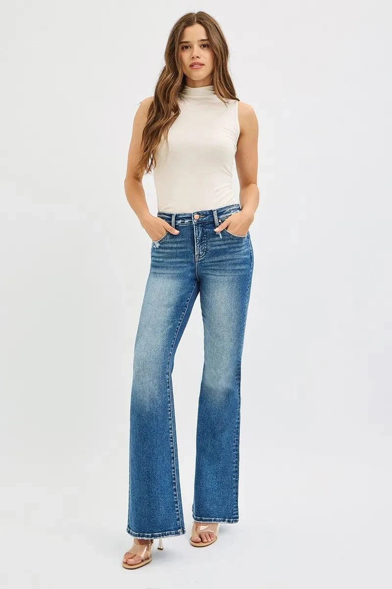 Trendsi Bottoms RISEN Full Size Tummy Control High Rise Flare Jeans Plus Size
