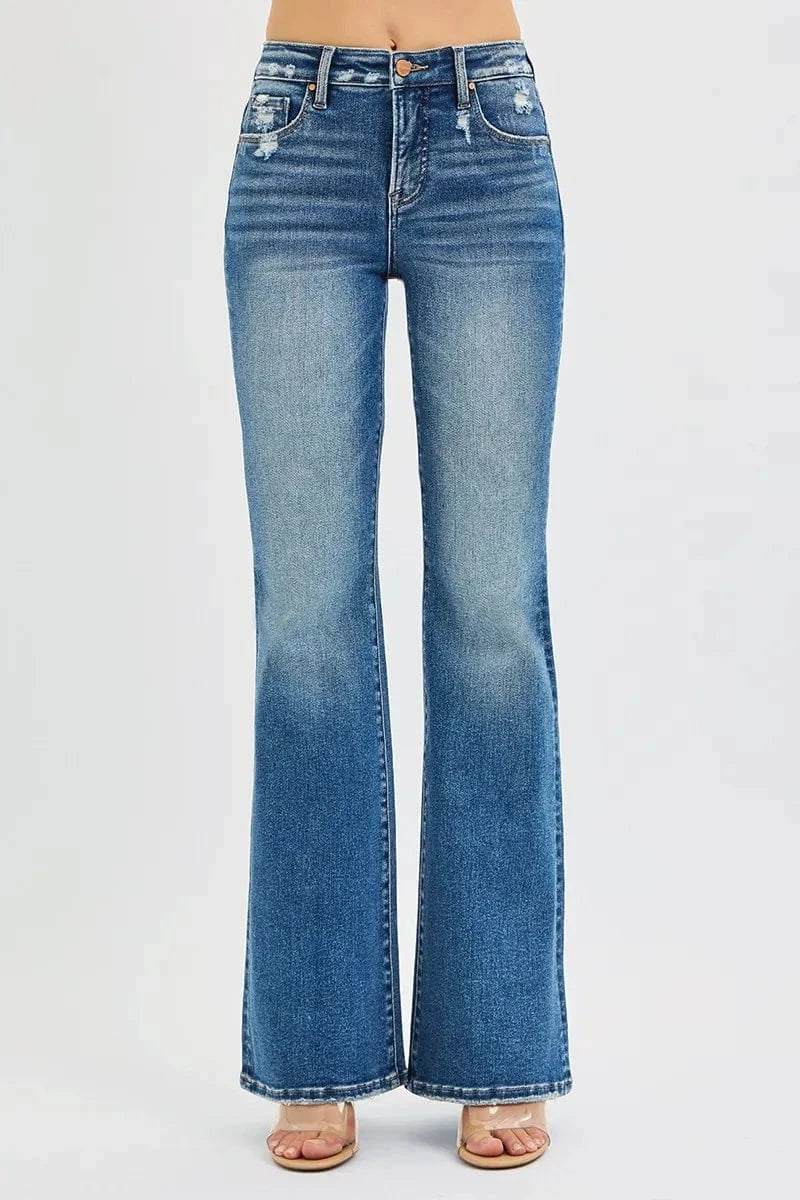 Trendsi Bottoms RISEN Full Size Tummy Control High Rise Flare Jeans Plus Size