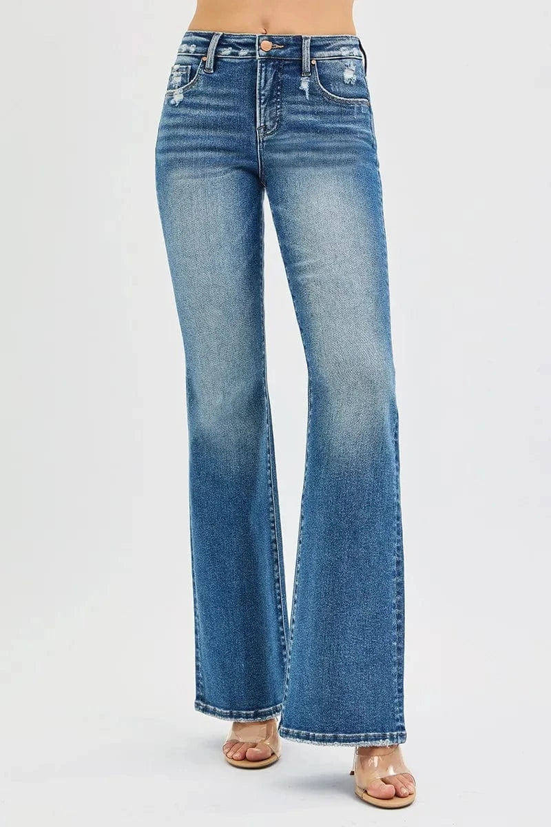 Trendsi Bottoms RISEN Full Size Tummy Control High Rise Flare Jeans Plus Size