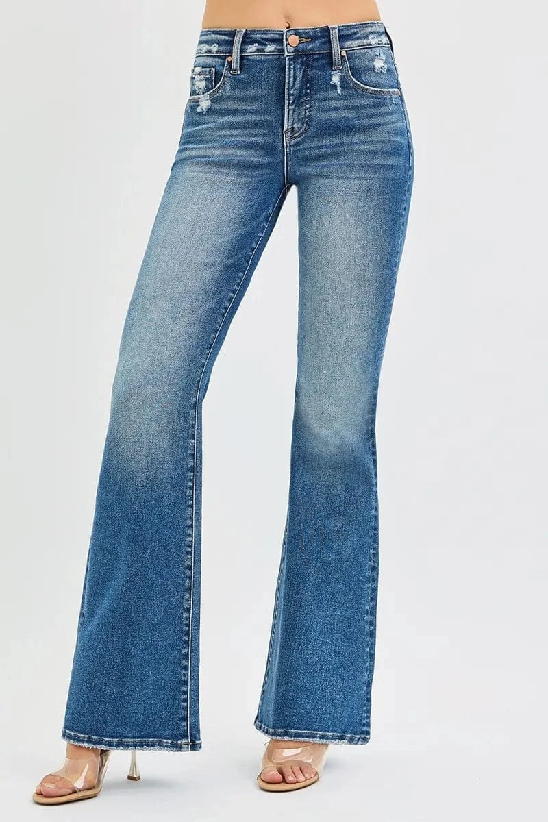 Trendsi Bottoms DARK / 0 RISEN Full Size Tummy Control High Rise Flare Jeans Plus Size