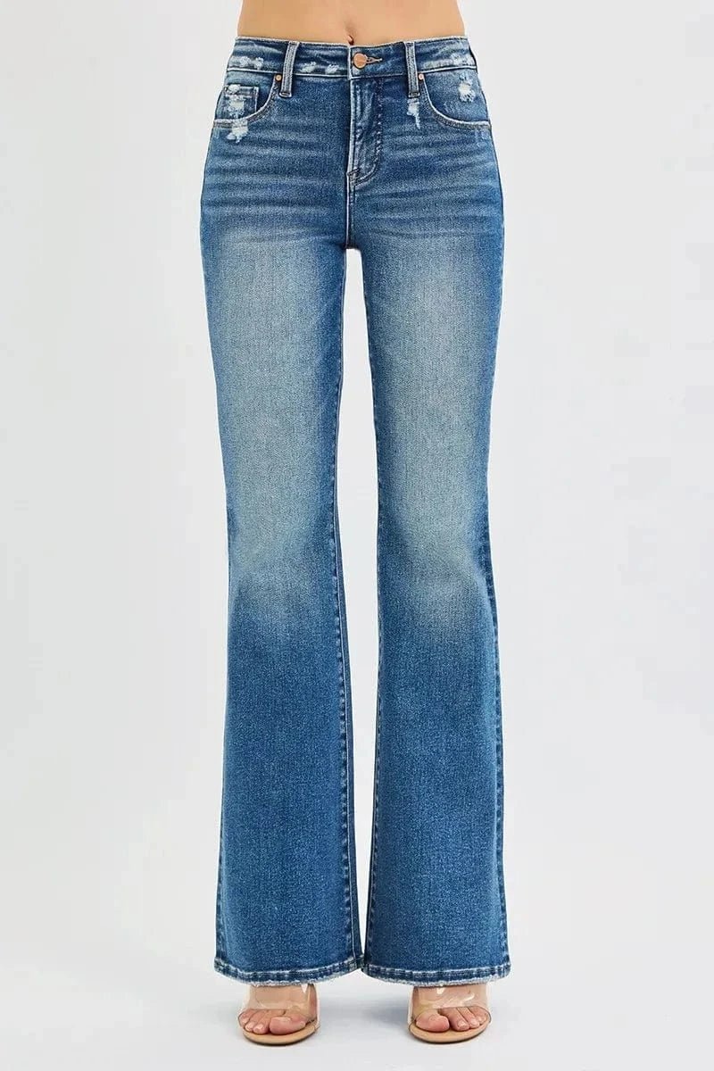 RISEN Full Size Tummy Control High Rise Flare Jeans Plus Size - DARK by Trendsi from FREYA’S CLOSET