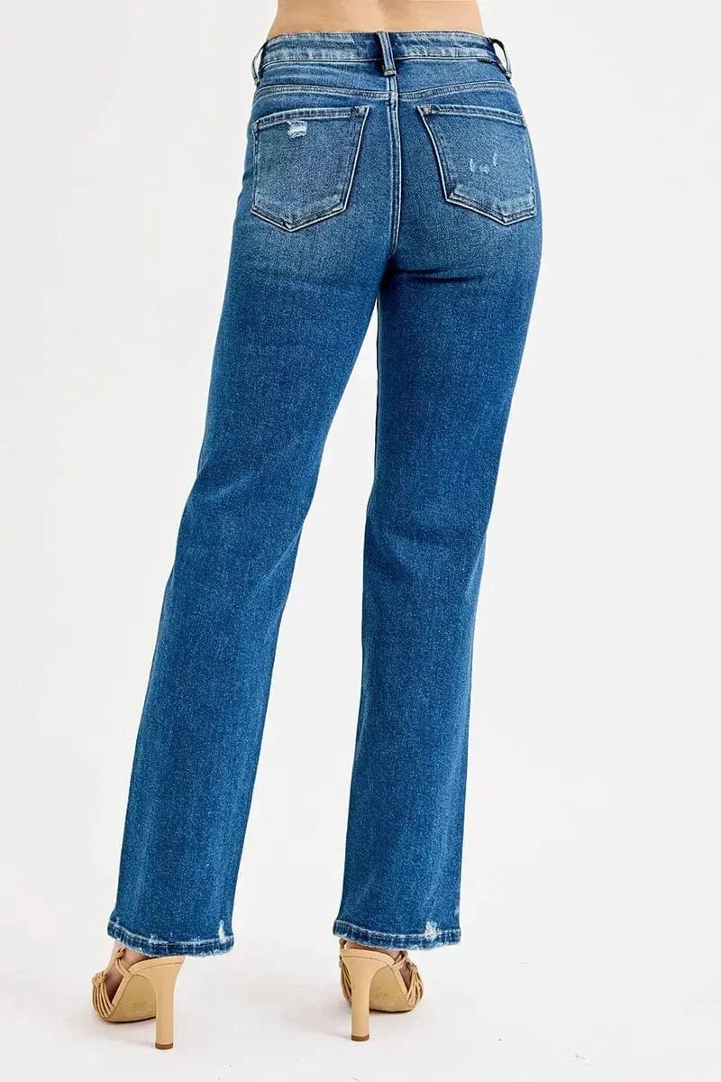 Trendsi Bottom RISEN Full Size Tummy Control High Rise Straight Distressed Jeans Plus Size