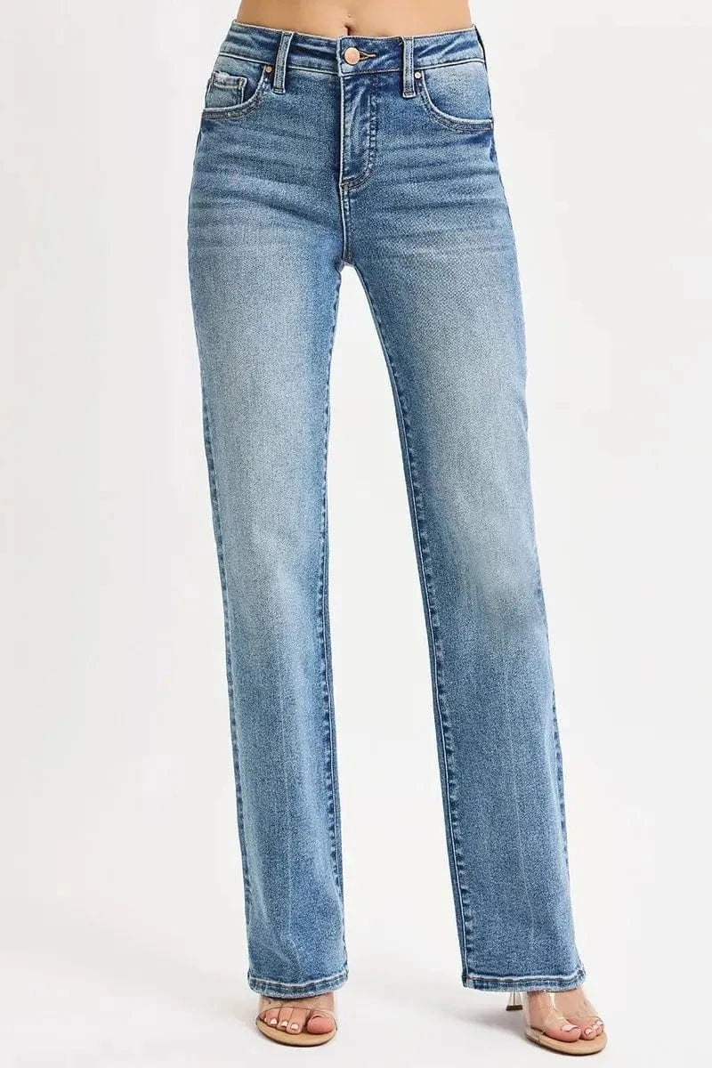 Trendsi Bottom RISEN Full Size Tummy Control High Rise Straight Jeans Plus Size