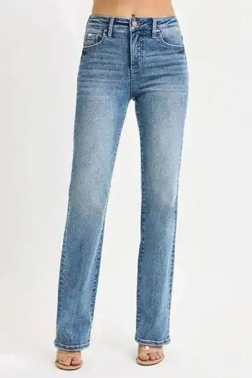 RISEN Full Size Tummy Control High Rise Straight Jeans Plus Size - MEDIUM by Trendsi from FREYA’S CLOSET