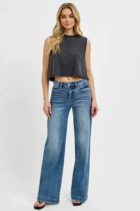 Trendsi RISEN Full Size Tummy Control High Rise Wide Adjustable Waist Band Jeans Plus Size