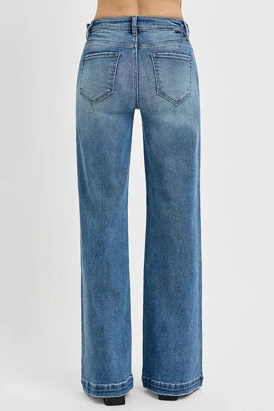 Trendsi RISEN Full Size Tummy Control High Rise Wide Adjustable Waist Band Jeans Plus Size