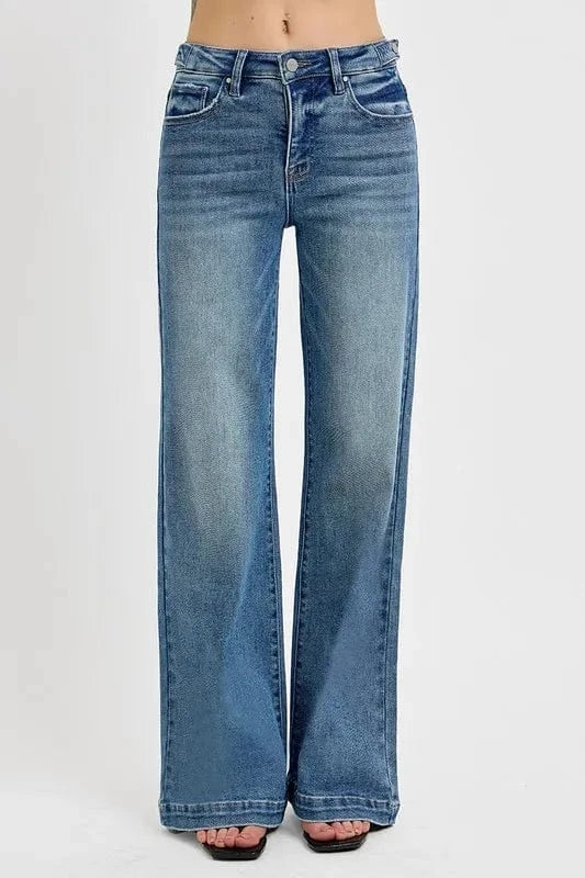 Trendsi RISEN Full Size Tummy Control High Rise Wide Adjustable Waist Band Jeans Plus Size