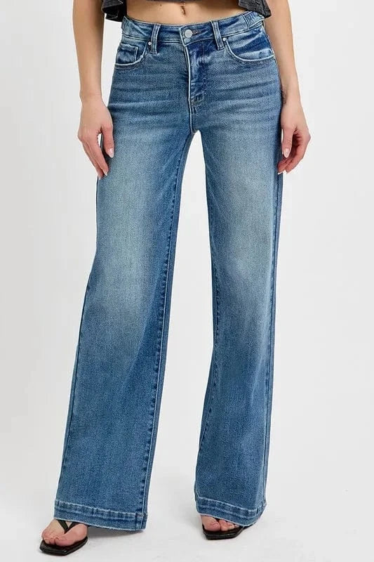 Trendsi RISEN Full Size Tummy Control High Rise Wide Adjustable Waist Band Jeans Plus Size