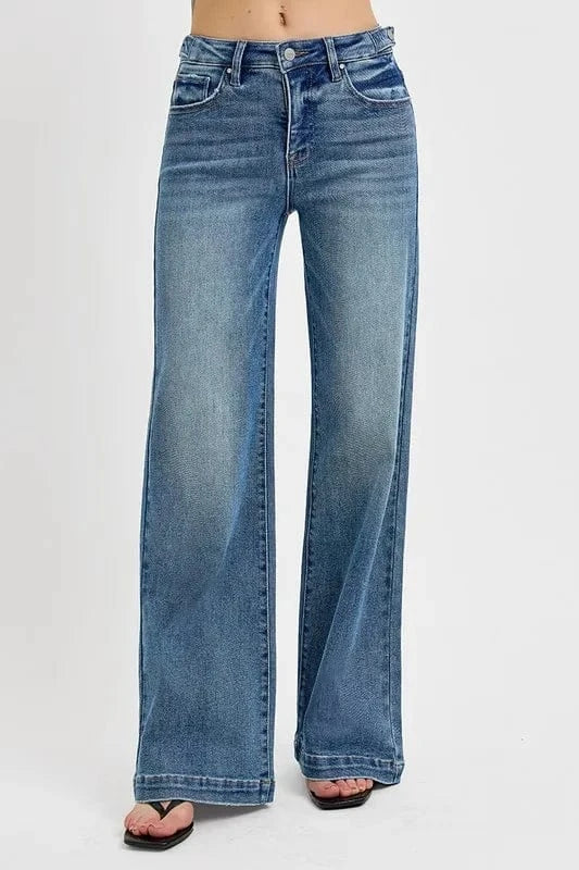 Trendsi Medium / 0 RISEN Full Size Tummy Control High Rise Wide Adjustable Waist Band Jeans Plus Size