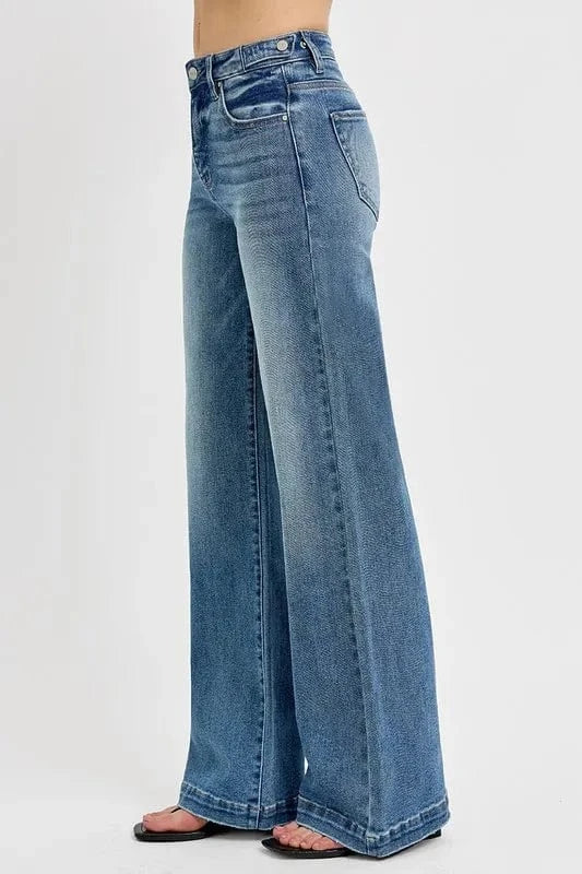 Trendsi RISEN Full Size Tummy Control High Rise Wide Adjustable Waist Band Jeans Plus Size