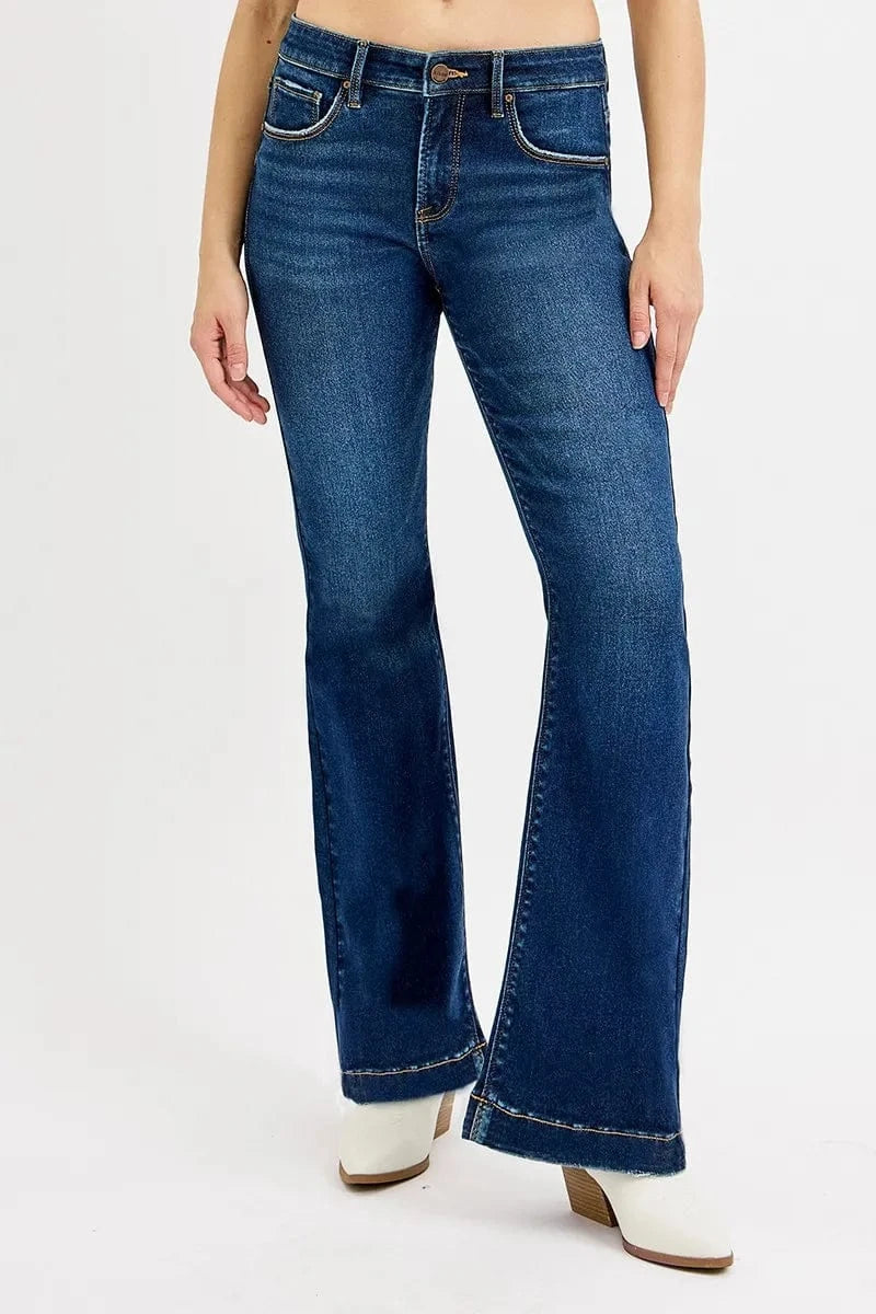Trendsi Jeans RISEN Full SIze Tummy Control Mid Rise Flare Jeans Plus SIze