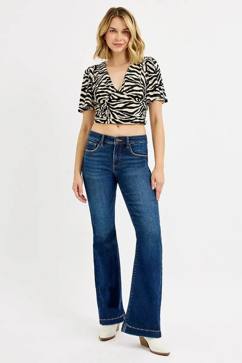 Trendsi Jeans RISEN Full SIze Tummy Control Mid Rise Flare Jeans Plus SIze