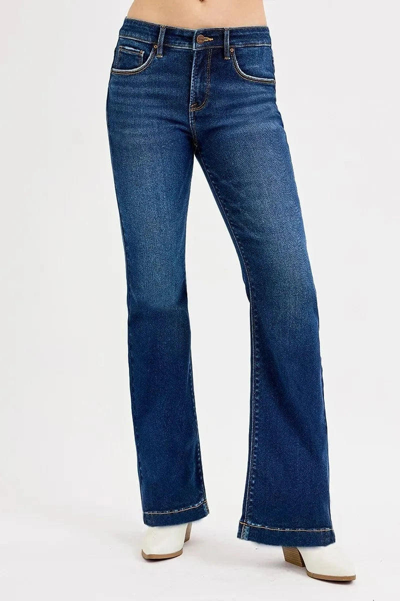 Trendsi Jeans DARK / 0 RISEN Full SIze Tummy Control Mid Rise Flare Jeans Plus SIze