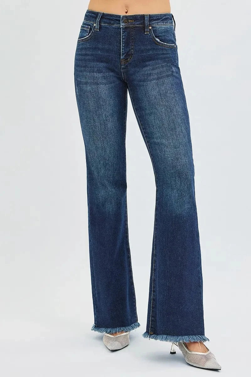 Trendsi Jeans RISEN Full Size Tummy Control Mid Rise Flare Jeans Plus Size