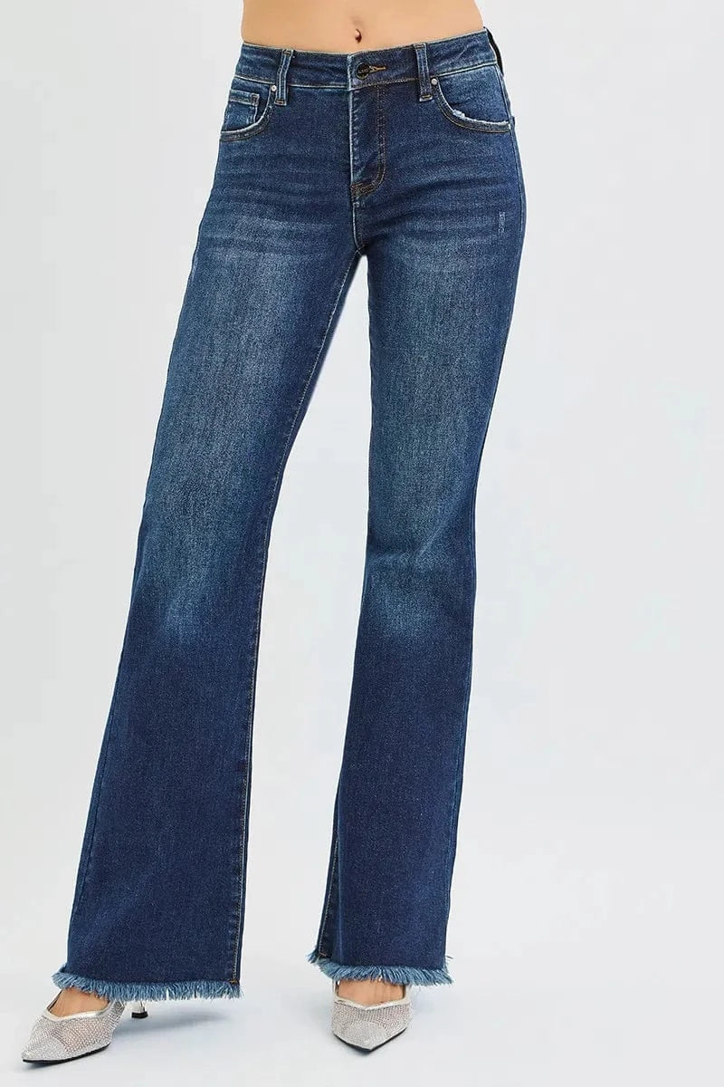 Trendsi Jeans RISEN Full Size Tummy Control Mid Rise Flare Jeans Plus Size