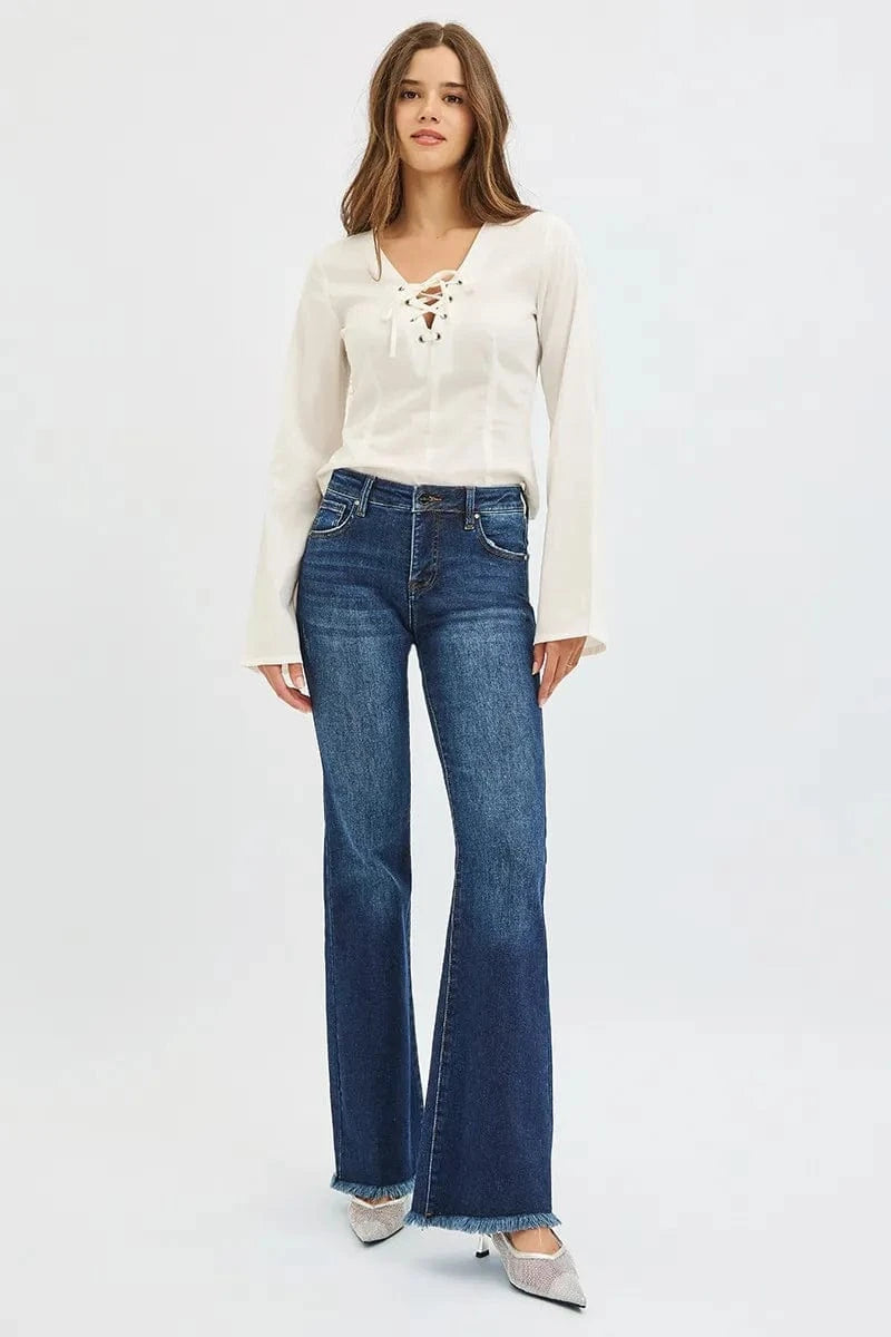 Trendsi Jeans RISEN Full Size Tummy Control Mid Rise Flare Jeans Plus Size