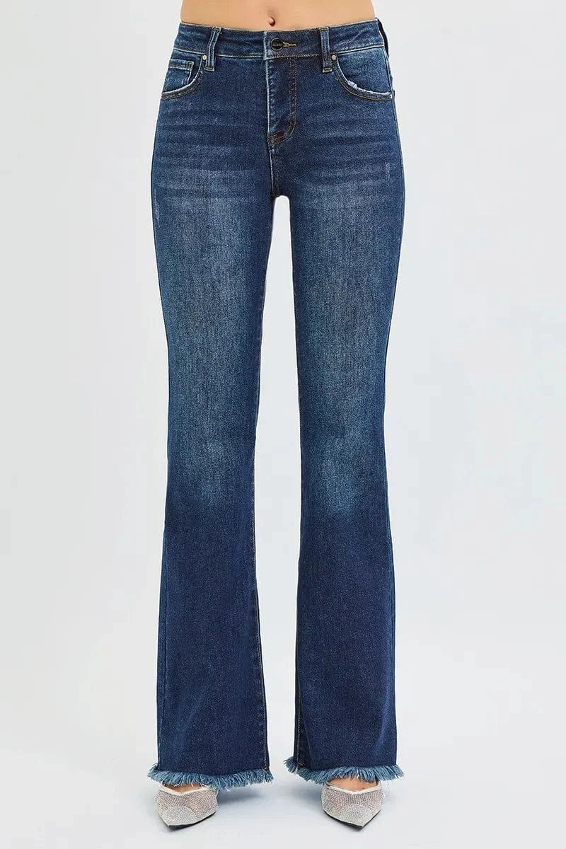 Trendsi Jeans DARK / 0 RISEN Full Size Tummy Control Mid Rise Flare Jeans Plus Size