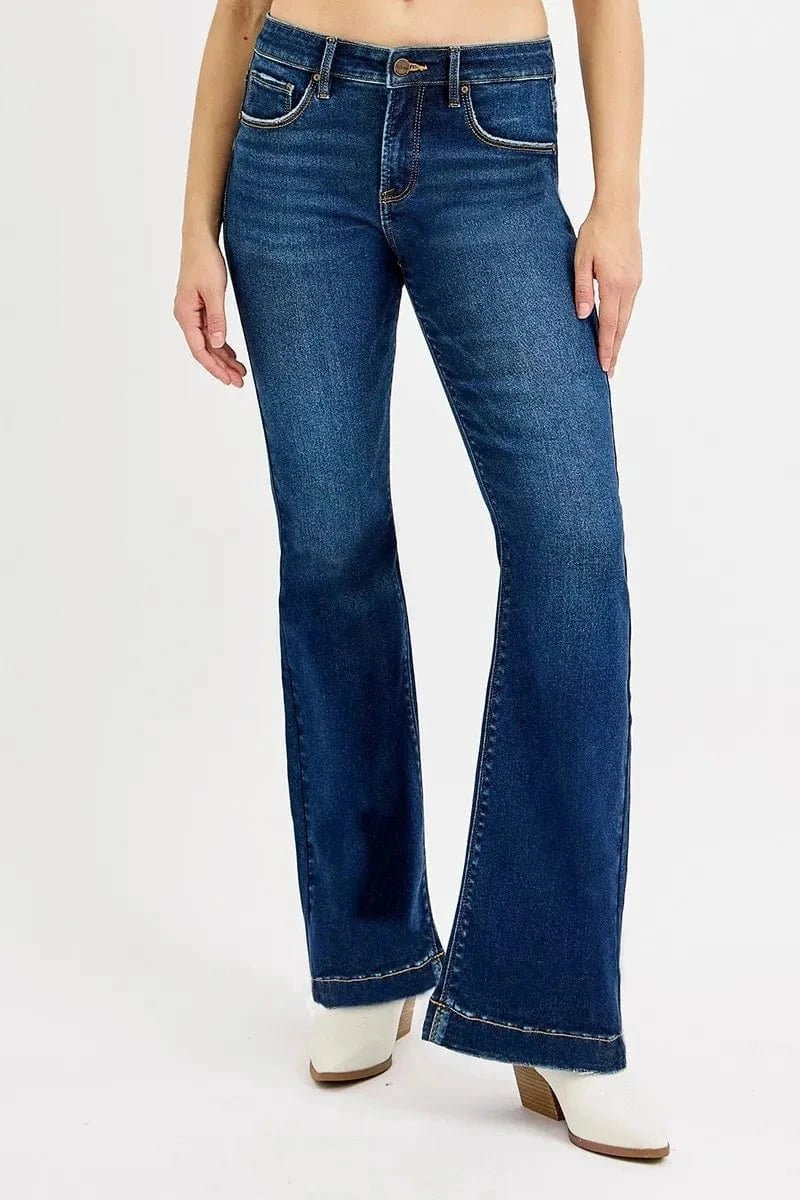 RISEN Full SIze Tummy Control Mid Rise Flare Jeans Plus SIze | Jeans | Trendsi | FREYA’S CLOSET