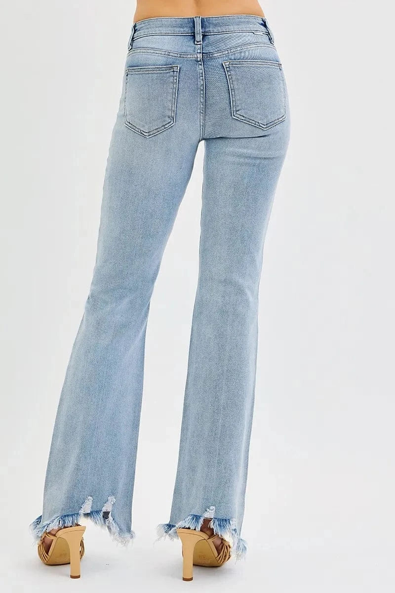 Trendsi Jeans RISEN Full Size Tummy Control Mid Rise Flare Jeans with Fray Hem Detailed Plus Size