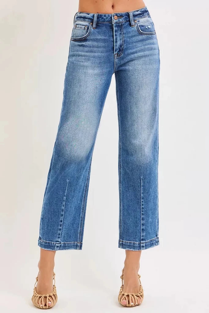RISEN High Rise Crop Boyfriend Tapered Jeans - DARK by Trendsi from FREYA’S CLOSET
