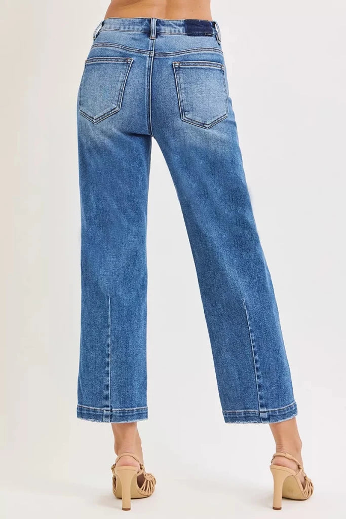 RISEN High Rise Crop Boyfriend Tapered Jeans - DARK by Trendsi from FREYA’S CLOSET