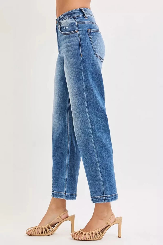 RISEN High Rise Crop Boyfriend Tapered Jeans - DARK by Trendsi from FREYA’S CLOSET