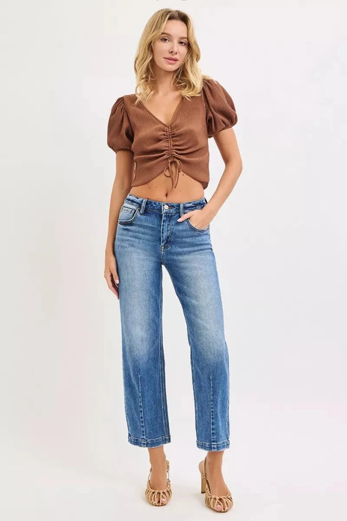 RISEN High Rise Crop Boyfriend Tapered Jeans - DARK by Trendsi from FREYA’S CLOSET