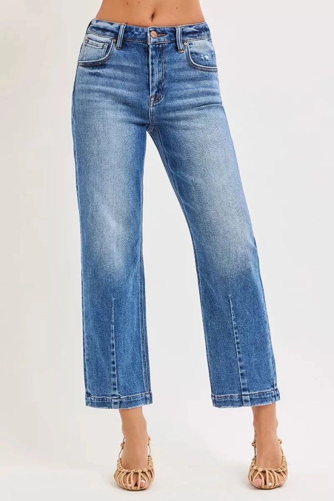RISEN High Rise Crop Boyfriend Tapered Jeans - DARK by Trendsi from FREYA’S CLOSET