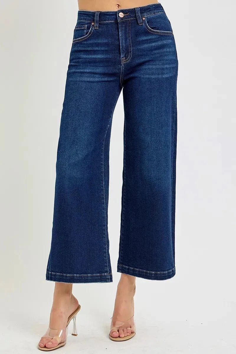 RISEN High Rise Crop Wide Jeans - DARK by Trendsi from FREYA’S CLOSET