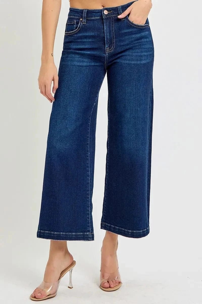 RISEN High Rise Crop Wide Jeans - DARK by Trendsi from FREYA’S CLOSET