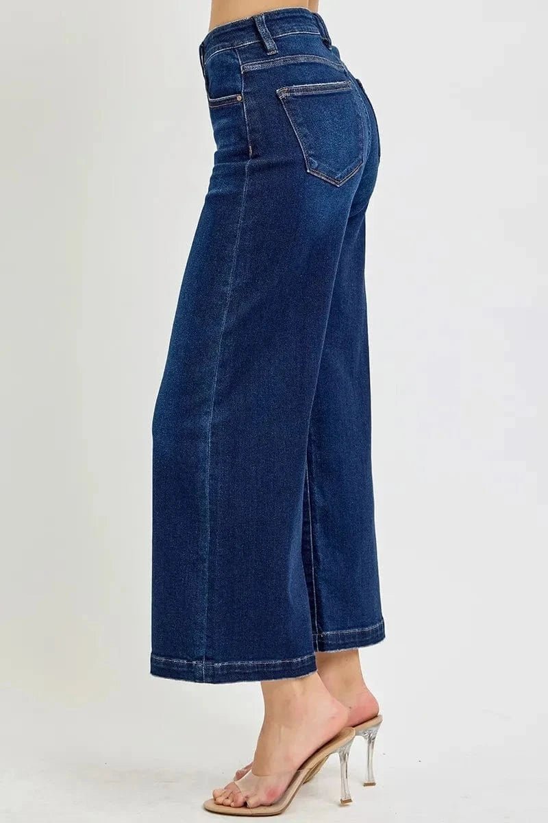 RISEN High Rise Crop Wide Jeans - DARK by Trendsi from FREYA’S CLOSET