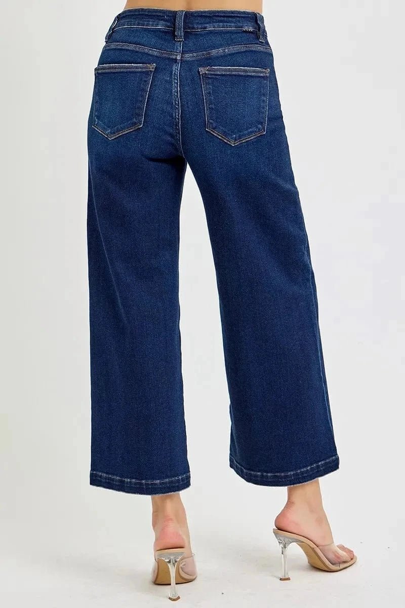 RISEN High Rise Crop Wide Jeans - DARK by Trendsi from FREYA’S CLOSET