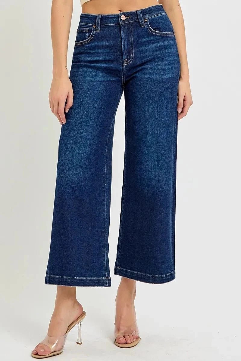 RISEN High Rise Crop Wide Jeans - DARK by Trendsi from FREYA’S CLOSET