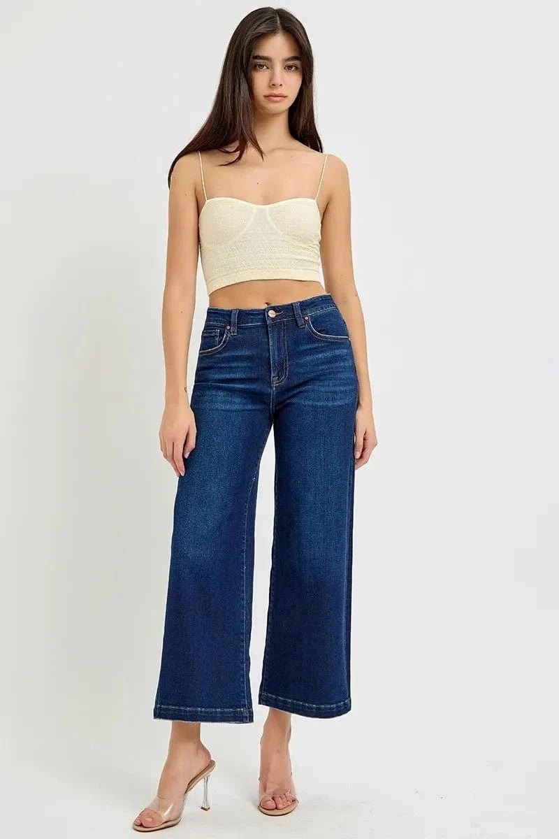 RISEN High Rise Crop Wide Jeans - DARK by Trendsi from FREYA’S CLOSET