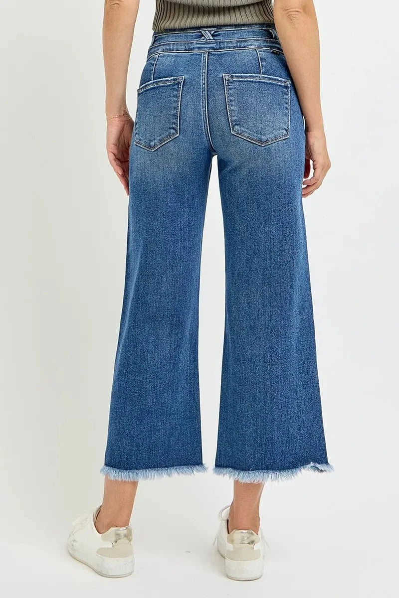 Trendsi RISEN High Rise Crop Wide Leg Jeans with Wide Band Detail