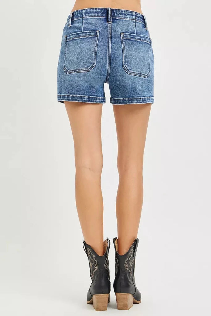 RISEN High Rise Front Tie Up Shorts with Patch Pockets - MEDIUM by Trendsi from FREYA’S CLOSET